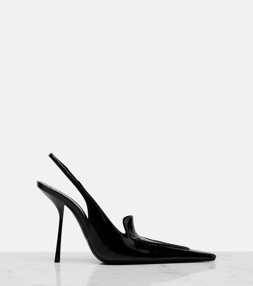 Saint Laurent Voltaire glazed leather slingback pumps in Black - Mid Heel Pumps