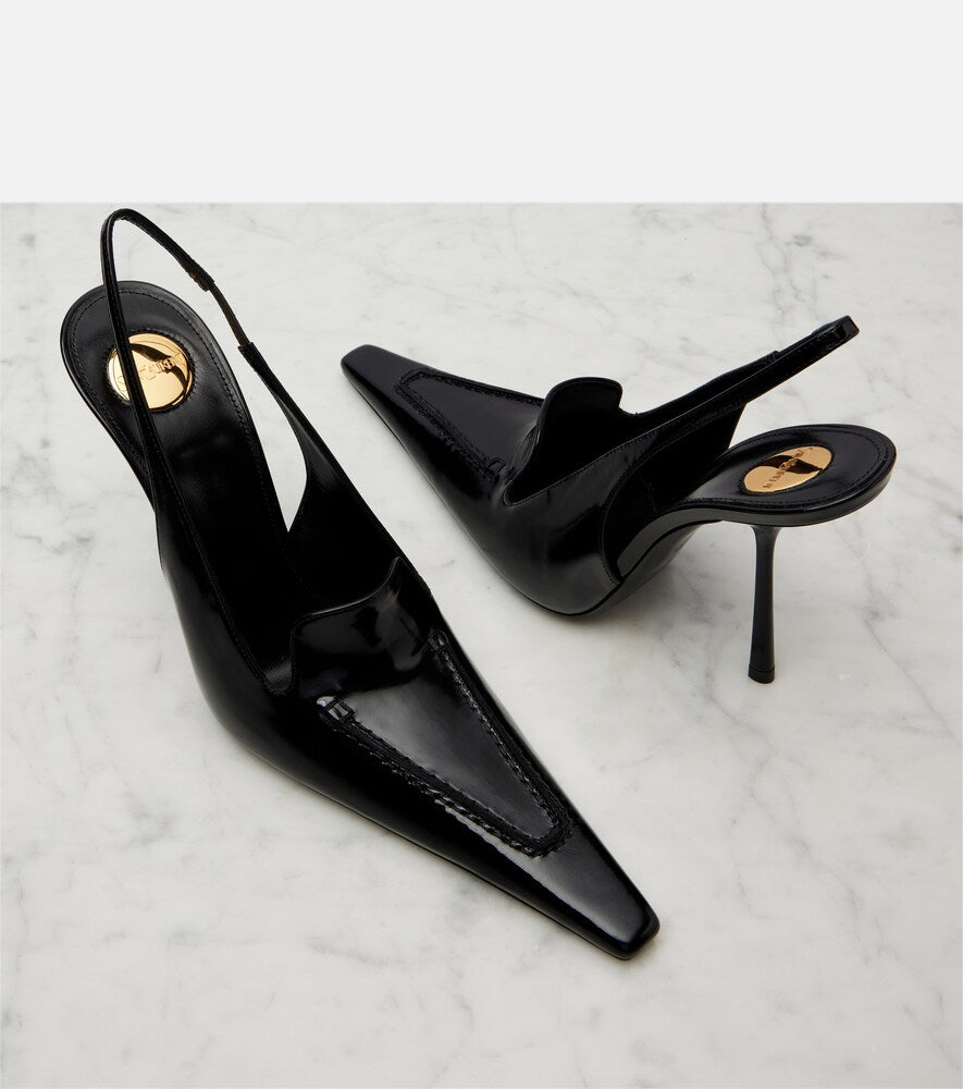 Saint Laurent Voltaire glazed leather slingback pumps in Black - Mid Heel Pumps