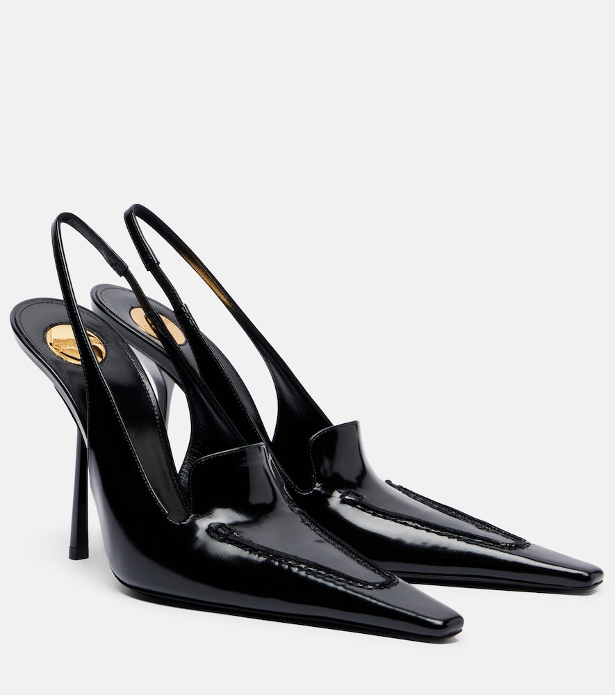 Saint Laurent Voltaire glazed leather slingback pumps in Black - Mid Heel Pumps