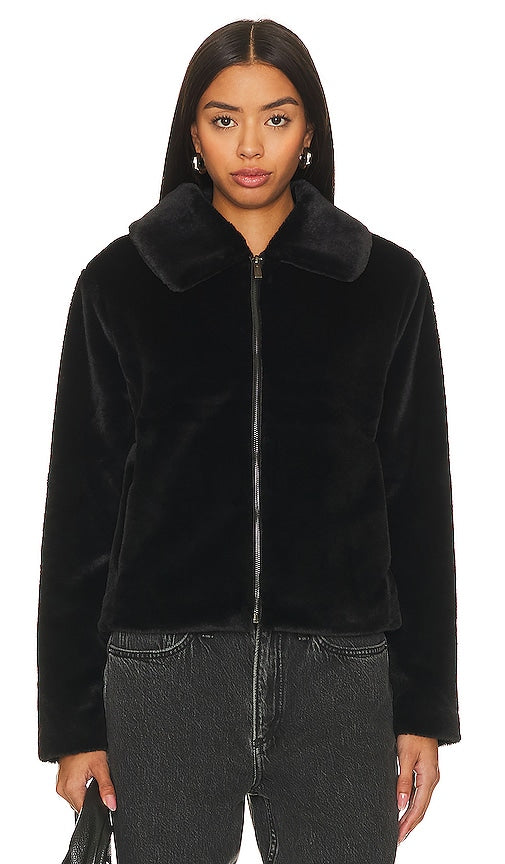 Sanctuary Going Out Faux Fur Coat in Black