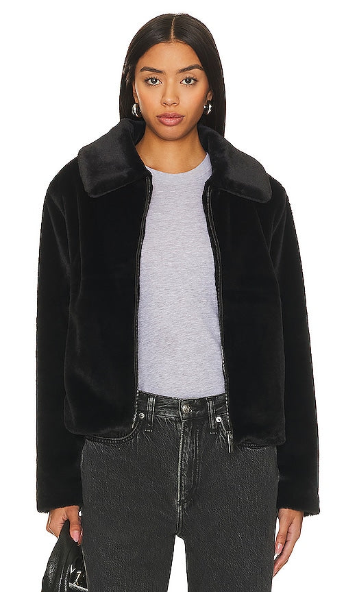 Sanctuary Going Out Faux Fur Coat in Black