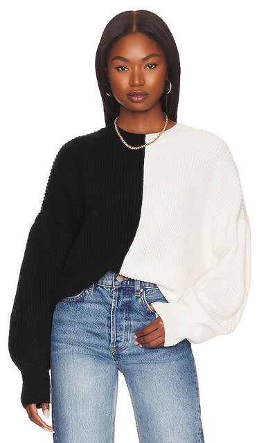 Sanctuary Half & Half Sweater in Black,White - Pull Sanctuary moitié-moitié en noir, blanc - Sanctuary Half & Half 毛衣（黑色、白色） - Sanctuary Half & Half Pullover in Schwarz, Weiß - Sanctuary 하프 & 하프 스웨터 블랙, 화이트 색상 - Sanctuary Half e Half maglione in nero, bianco