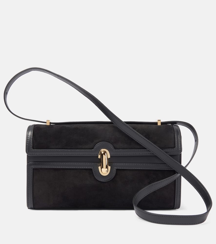 Savette Symmetry 26 leather-trimmed suede shoulder bag. Shop Savette Crossbody Bags for women now.
