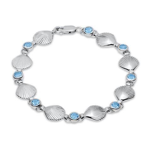 Scalloped Seashell and Blue Topaz Sterling Silver Bracelet
