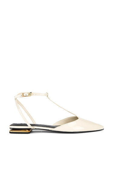 Schutz Allure T Flat in White | Sugar White Strappy Flats for Women