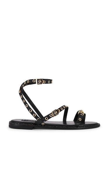 Schutz Annete Flat Sandal in Black | Black Flat Sandals for Women