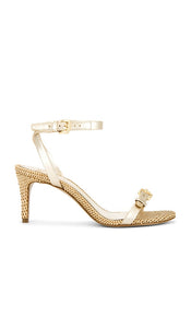 Schutz Aurora Mid Sandal in Metallic Gold | Platina Heeled Sandals for Women