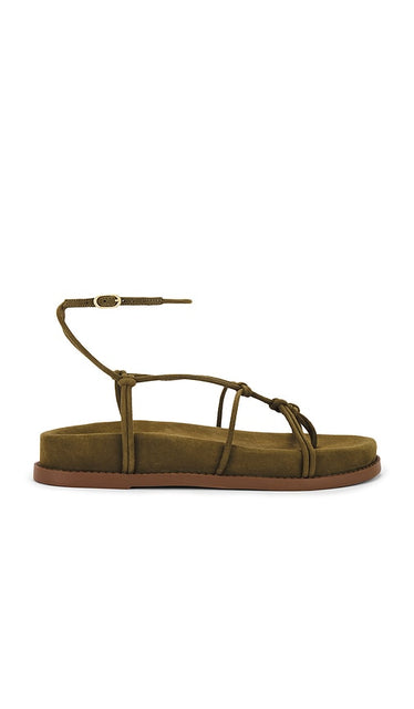 Schutz Calabria Mid Sandal in Olive | Matcha Strappy Sandals for Women