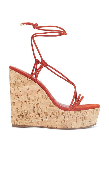 Schutz Calabria Wedge in Red | Sunset Ochre Open Toe Wedges for Women