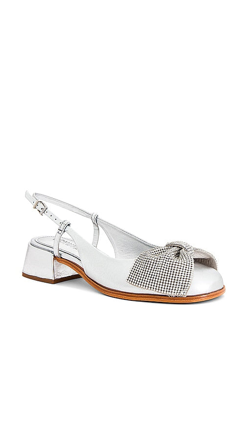 Schutz Dorothy Bow Heel in Metallic Silver
