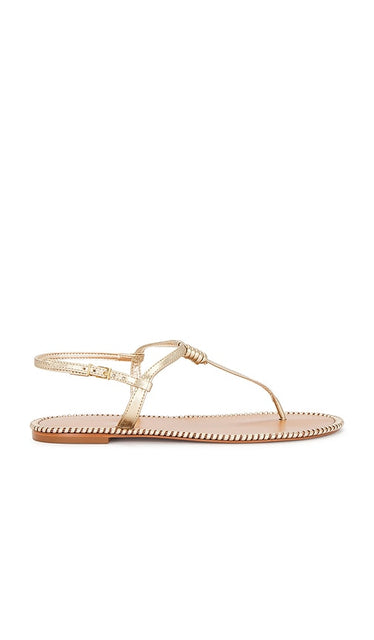 Schutz Elsha Sewing Sandal in Metallic Gold | Platina Flat Sandals for Women