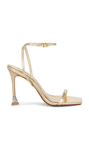 Schutz Joanna Sandal in Metallic Gold | Platina Open Toe Heels for Women