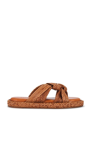 Schutz Kali Flat in Brown | Cuoio Brown Flat Sandals for Women