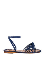 Schutz Livia Flat Sandal in Navy | Infinite Blue Flat Sandals for Women
