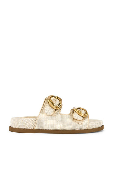 Schutz Olga Sporty Sandal in Ivory | Oyster Flat Sandals for Women