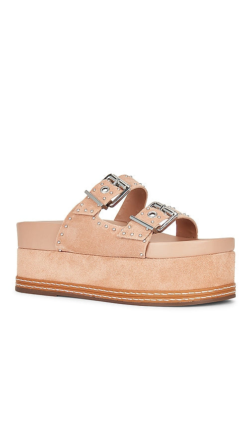 Schutz X Revolve Sirah Flatform Slide in Tan