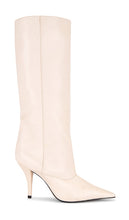 Schutz x REVOLVE Rudy Boot in Ivory | Pearl Leather & Suede Heeled Boots for Women