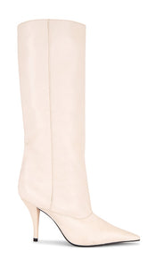 Schutz x REVOLVE Rudy Boot in Ivory | Pearl Leather & Suede Heeled Boots for Women