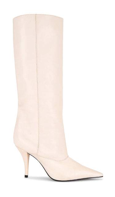 Schutz x REVOLVE Rudy Boot in Ivory | Pearl Leather & Suede Heeled Boots for Women