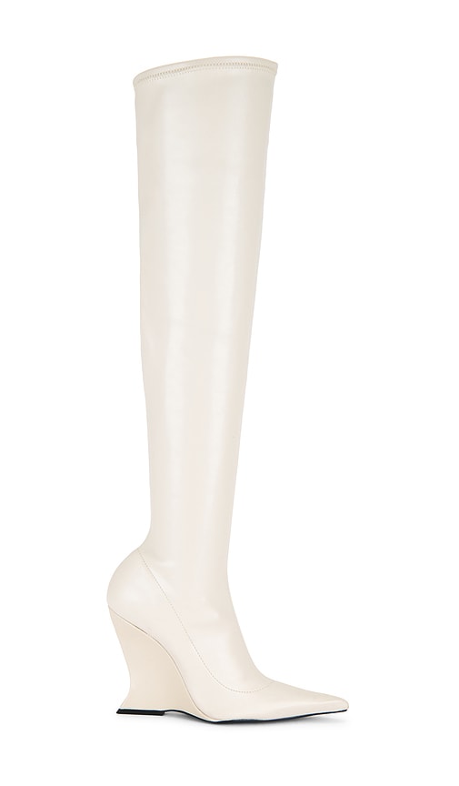 Schutz x REVOLVE Siena Over The Knee Boot in Ivory | Pearl Stretch Leather Over-the-Knee Boots for Women