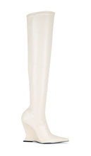 Schutz x REVOLVE Siena Over The Knee Boot in Ivory | Pearl Stretch Leather Over-the-Knee Boots for Women