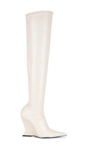 Schutz x REVOLVE Siena Over The Knee Boot in Ivory | Pearl Stretch Leather Over-the-Knee Boots for Women
