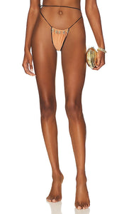 Seashell Pearl Tie Side Bikini Bottom in Tan - Bas de bikini noué sur les côtés avec perles Seashell, beige - 黄褐色贝壳珍珠侧系带比基尼泳裤 - Seitlich gebundenes Bikinioberteil mit Muschelperlen in Hellbraun - Seashell Pearl Tie Side 비키니 하의(탠 색상) - Fondo bikini con lacci laterali con perle di conchiglie in marrone chiaro
