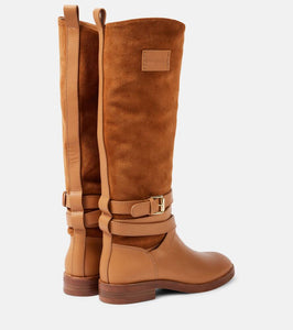 See By Chloe Anim suede-trimmed leather knee-high boots