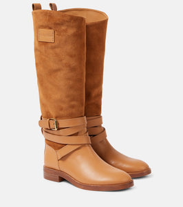 See By Chloe Anim suede-trimmed leather knee-high boots