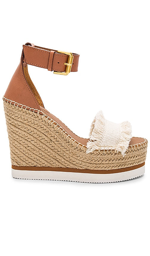 See By Chloe Frayed Wedge in Cream - See By Chloe Coin effiloché en crème - See By Chloe 奶油色磨边坡跟鞋 - See By Chloe Frayed Wedge in Creme - 씨 바이 클로이 프레이드 웨지 크림 - Zeppa sfilacciata See By Chloe color crema