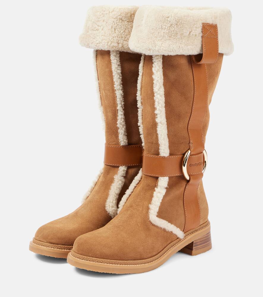 See By Chloe New Ring suede and shearling knee-high boots