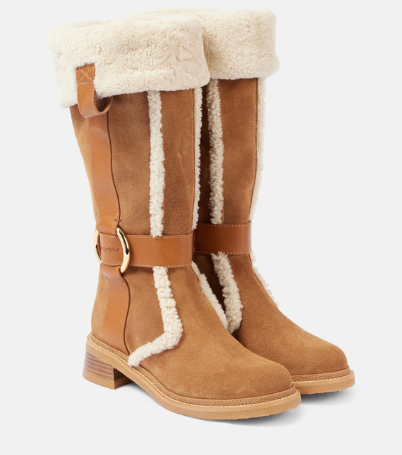 See By Chloe New Ring suede and shearling knee-high boots