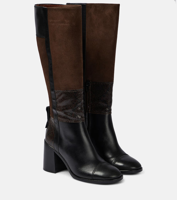 See By Chloe Patchwork leather and suede knee-high boots