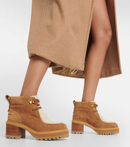 See By Chloe Shearling-trimmed suede ankle boots