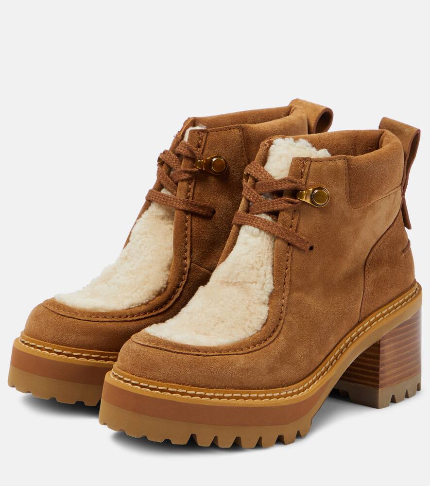 See By Chloe Shearling-trimmed suede ankle boots