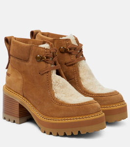 See By Chloe Shearling-trimmed suede ankle boots