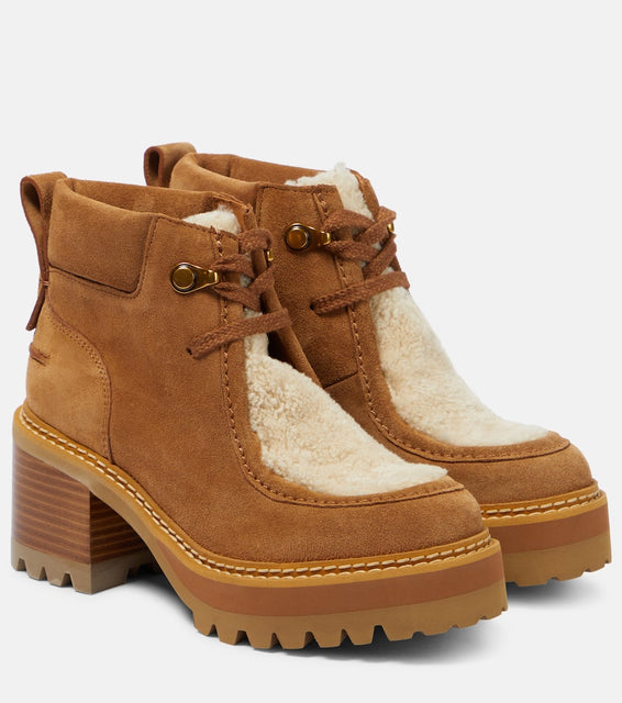 See By Chloe Shearling-trimmed suede ankle boots