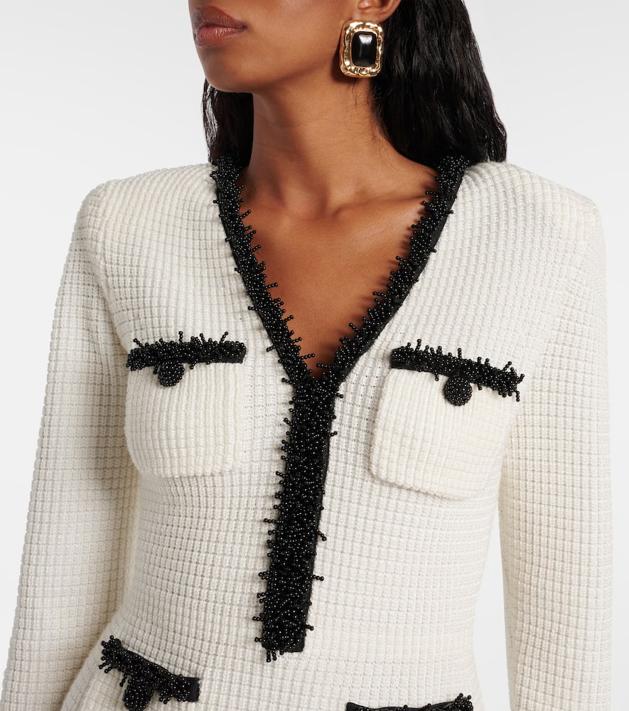 Self-Portrait Beaded waffle-knit minidress