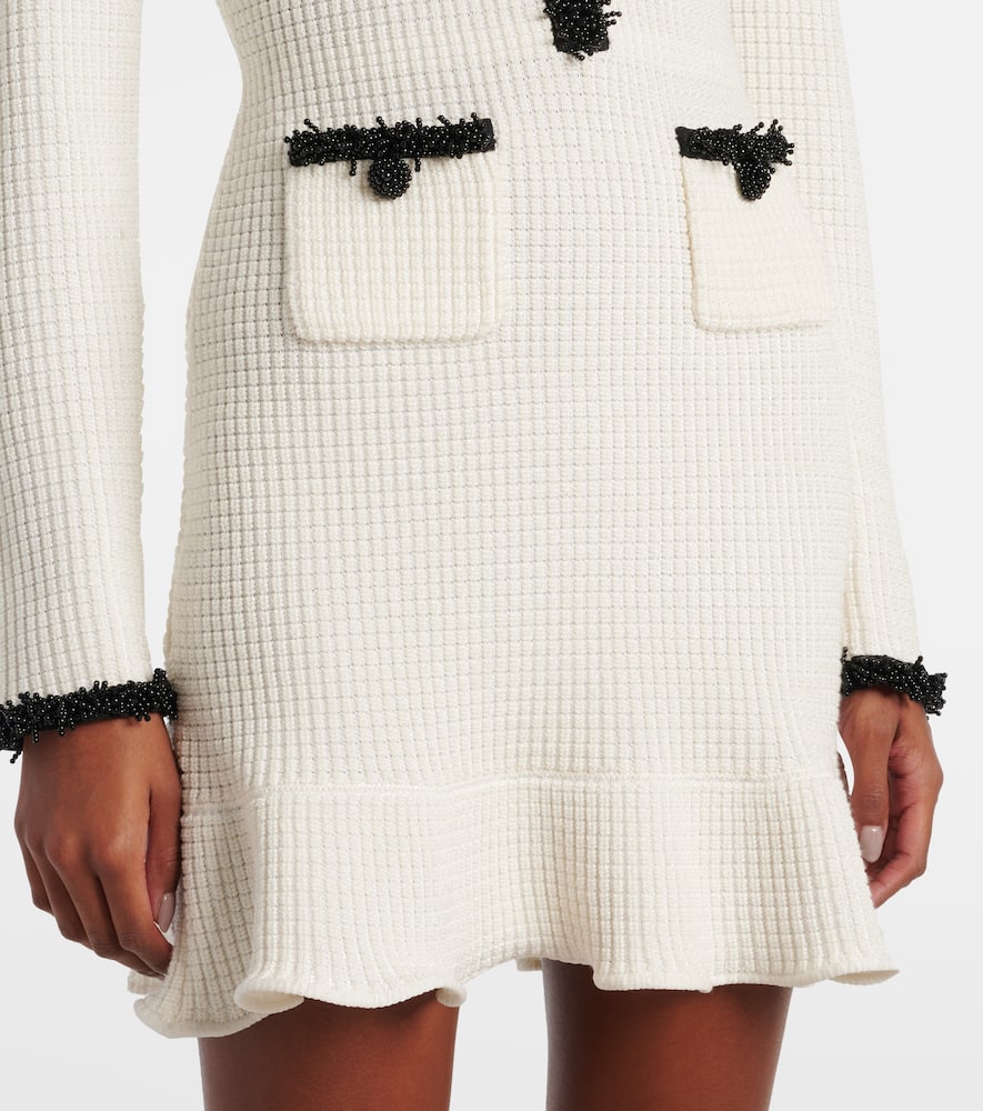 Self-Portrait Beaded waffle-knit minidress
