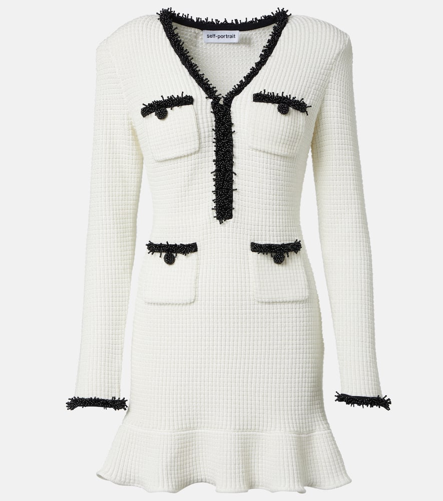 Self-Portrait Beaded waffle-knit minidress