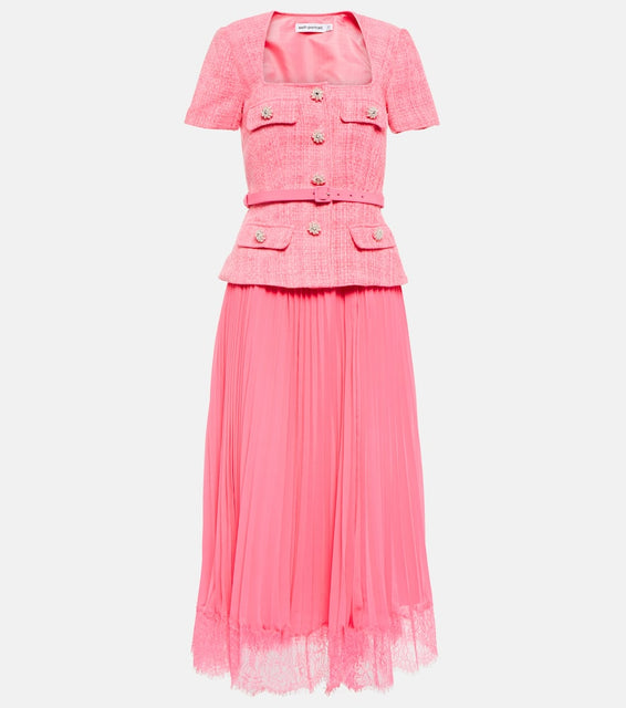 Self-Portrait Boucl√É¬© and chiffon midi dress