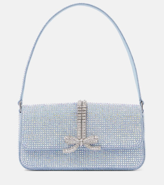 Self-Portrait Bow-detail embellished denim shoulder bag. Shop Self-Portrait Shoulder Bags for women now.