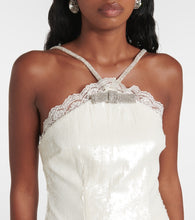 Self-Portrait Bow-detail sequined minidress