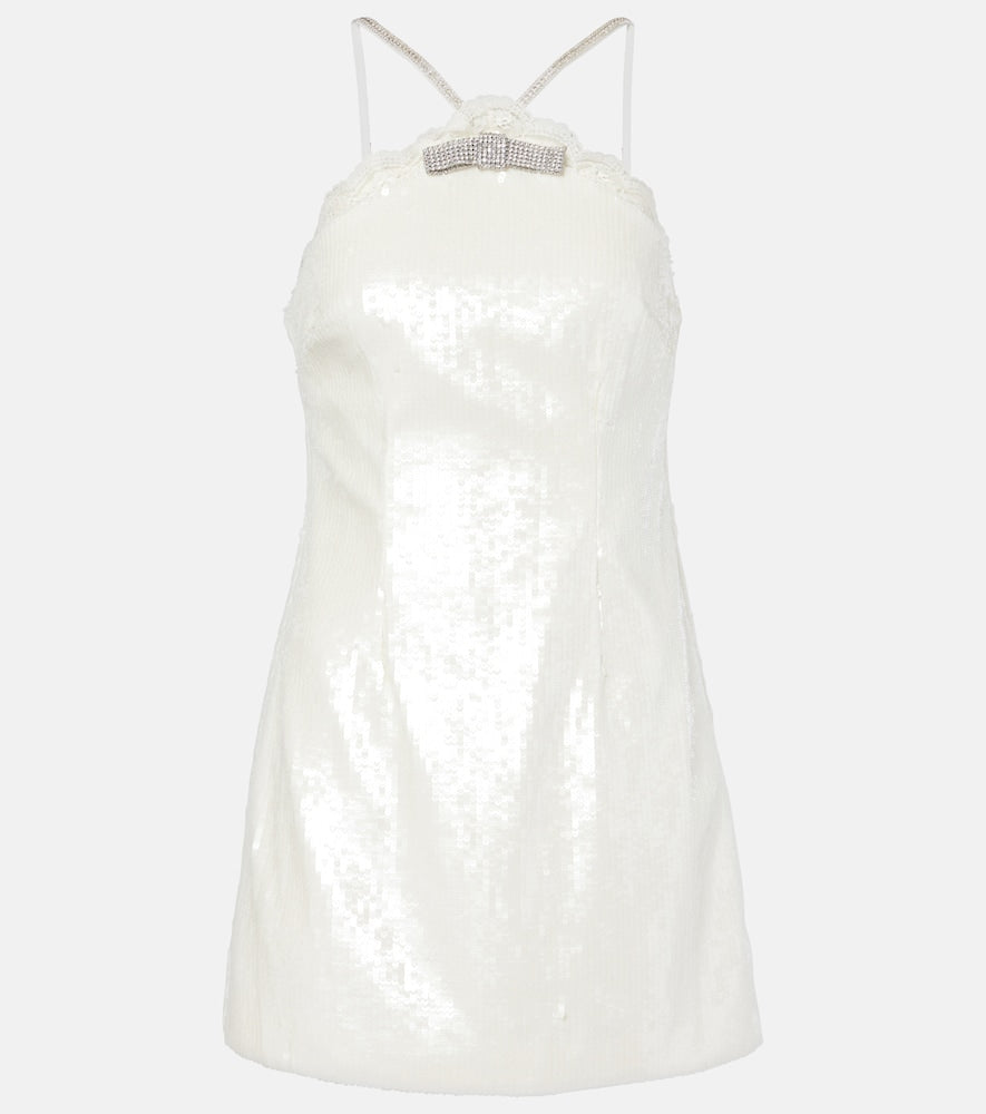 Self-Portrait Bow-detail sequined minidress. Self-Portrait蝴蝶结亮片迷你连衣裙
