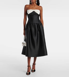 Self-Portrait Bow-detail taffeta midi dress
