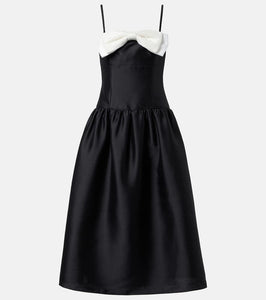 Self-Portrait Bow-detail taffeta midi dress