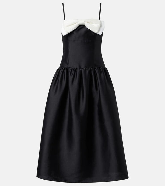 Self-Portrait Bow-detail taffeta midi dress