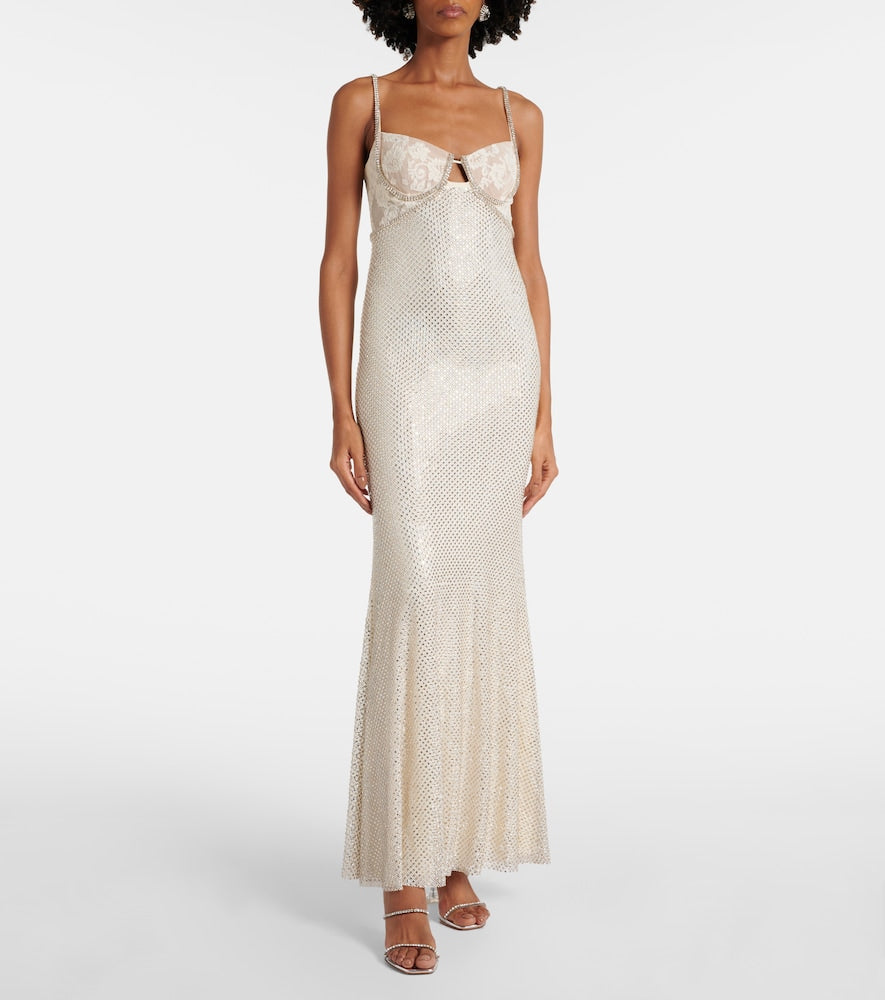 Self-Portrait Bridal embellished mesh-trimmed gown