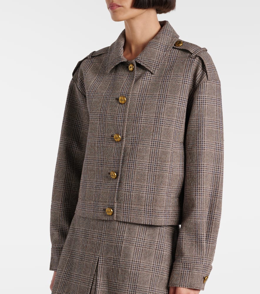 Self-Portrait Checked cotton and linen jacket