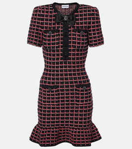 Self-Portrait Checked knitted minidress
